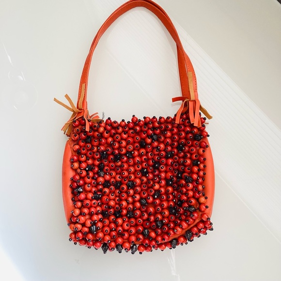Christiana Handbags - Christiana Orange/ Black Beaded Mini Handbag
